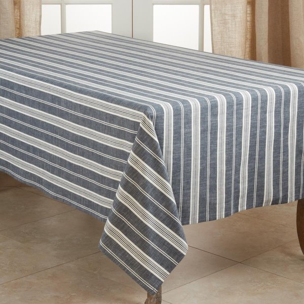 Saro Lifestyle SARO  65 x 104 in. Oblong Cotton Tablecloth with Navy Blue Striped Design 5618.NB65104B